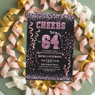 Invitación Fiesta de cumpleaños 64 con piedras de lentejuelas