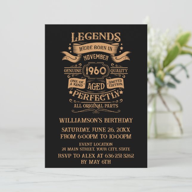 Invitación Fiesta de cumpleaños 65º de cosecha personalizada (Anverso de pie)