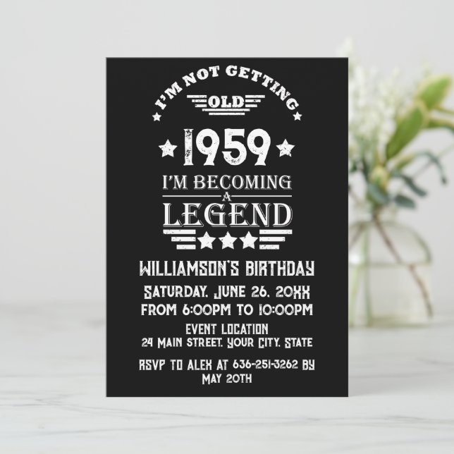 Invitación Fiesta de cumpleaños 65º de cosecha personalizada (Anverso de pie)