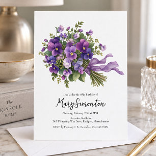 Invitación Fiesta de cumpleaños 65 años ramo floral púrpura