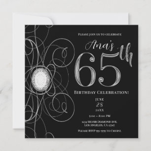 Invitación Fiesta de Cumpleaños 65 Black & Silver Diamond