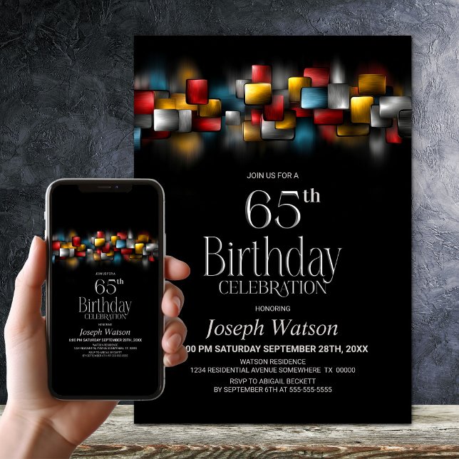 Invitación Fiesta de Cumpleaños 65 Colorida Abstracta (Subido por el creador)