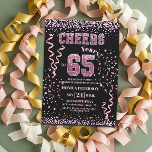 Invitación Fiesta de cumpleaños 65 con piedras de estrás rosa