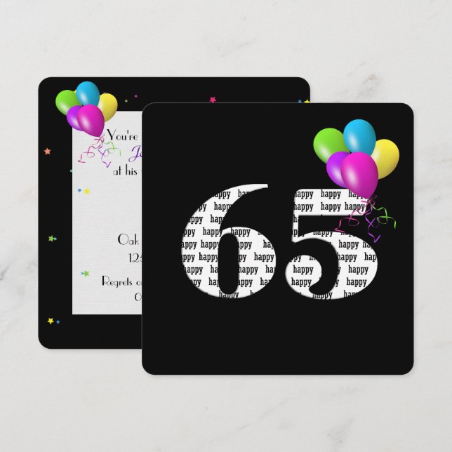 Invitación Fiesta de cumpleaños 65 con ramo de globos (Anverso / Reverso)
