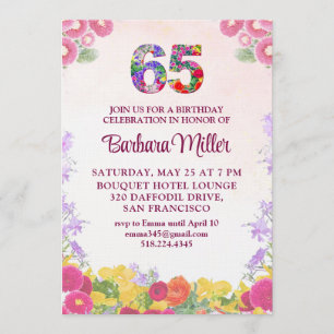 Invitación Fiesta de cumpleaños 65 - Floral Blush Bloom 65