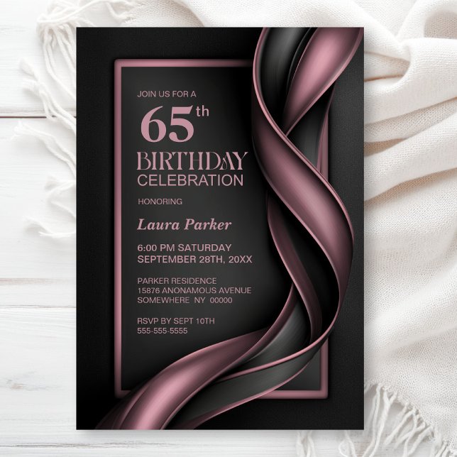 Invitación Fiesta de cumpleaños 65 moderna en rosa polvorient (Subido por el creador)