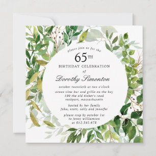 Invitación Fiesta de cumpleaños 65 moderno verde botánico