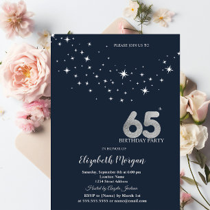 Invitación Fiesta de cumpleaños 65 Simple Estrellas Blancas A