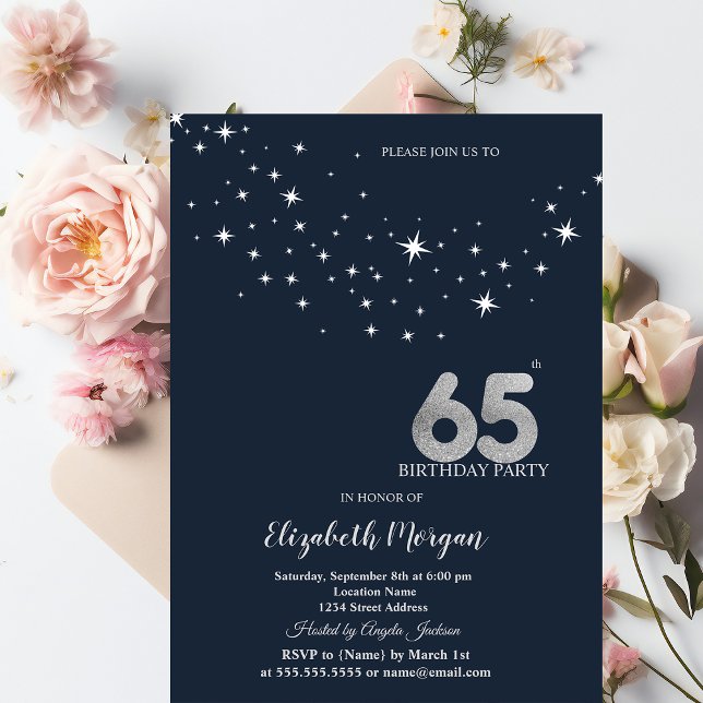 Invitación Fiesta de cumpleaños 65 Simple Estrellas Blancas A (Subido por el creador)