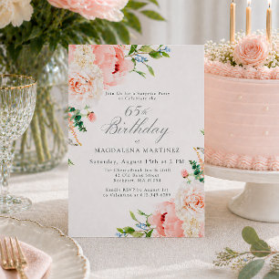 Invitación FIESTA DE CUMPLEAÑOS 65 Sorpresa Femenino Floral R