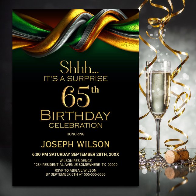 Invitación Fiesta de cumpleaños 65 sorpresa moderna verde y d (Subido por el creador)