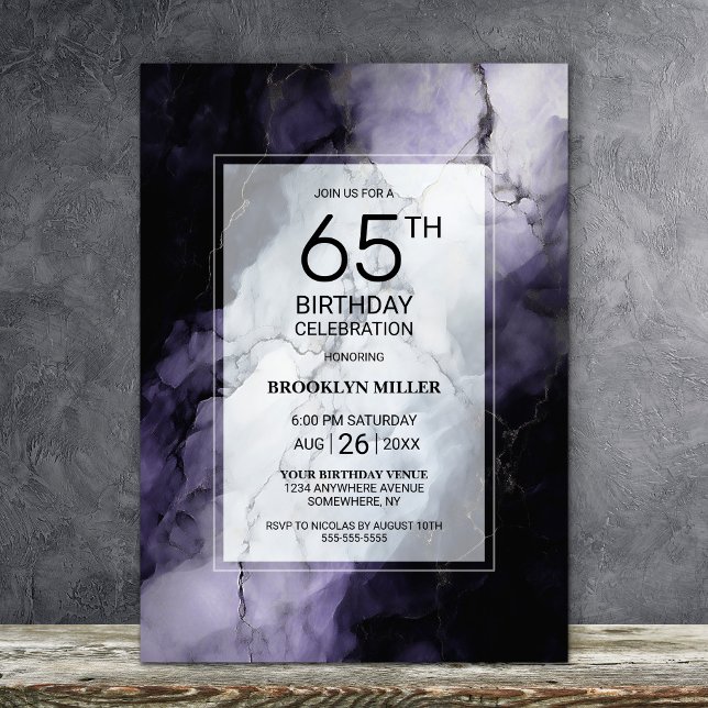 Invitación Fiesta de cumpleaños 65th Purple Marble (Subido por el creador)