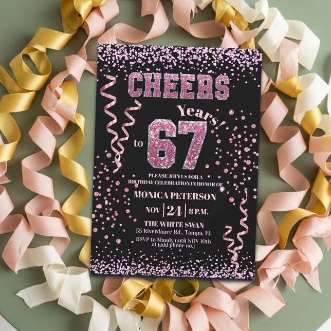 Invitación Fiesta de cumpleaños 67 con piedras de estrás rosa (Subido por el creador)