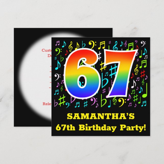 Invitación Fiesta de cumpleaños 67: Símbolos de música divert (Anverso / Reverso)