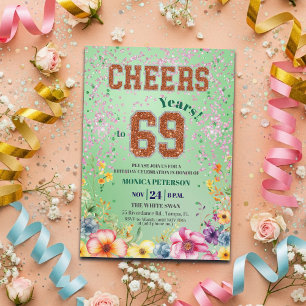 Invitación Fiesta de cumpleaños 69 con flores brillantes de e