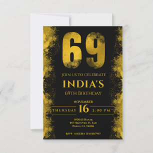 Invitación Fiesta de cumpleaños 69 de Black And Gold