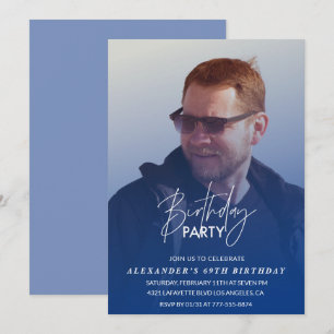 Invitación Fiesta de cumpleaños 69 de hombres azul marino