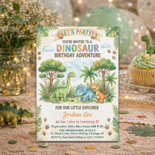 Invitación Fiesta de Cumpleaños 6 años Dinosaurios Acuarela S