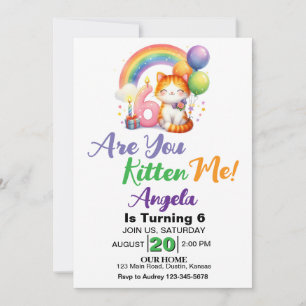 Invitación Fiesta de cumpleaños 6 de Cute Kitten