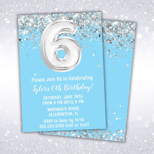 Invitación Fiesta de cumpleaños 6 de Light Blue Silver