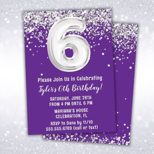 Invitación Fiesta de cumpleaños 6 de Purple Silver (Subido por el creador)