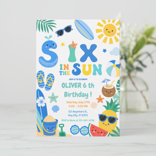 Invitación Fiesta de cumpleaños 6 de Six in the Sun (Anverso de pie)