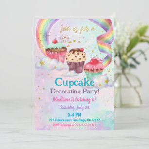 Invitación Fiesta de cumpleaños 6 dulces cupcakes Fiesta de d