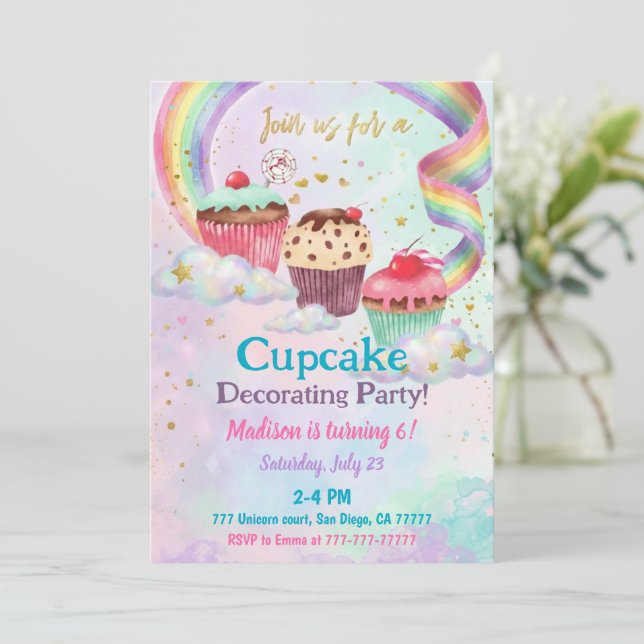 Invitación Fiesta de cumpleaños 6 dulces cupcakes Fiesta de d (Anverso de pie)