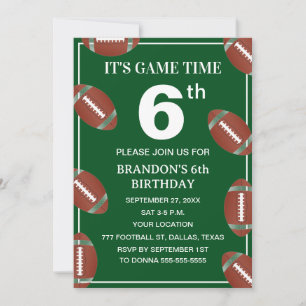 Invitación Fiesta de cumpleaños 6 Fútbol Verde Deporte Niños
