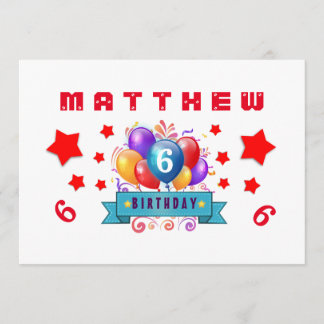 Invitación Fiesta de cumpleaños 6 Globos y Estrellas B106