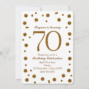 Invitación Fiesta de Cumpleaños 70 Años 70 Dots Brillo Blanco