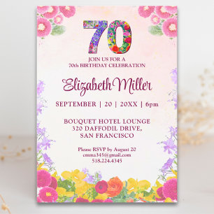 Invitación Fiesta de cumpleaños 70 años Diseño floral elegant