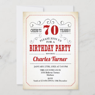 Invitación Fiesta de cumpleaños 70 - Blanco y rojo cremoso re