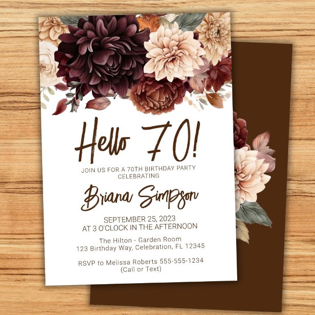 Invitación Fiesta de cumpleaños 70 Brown Beige Flores Floral (Subido por el creador)