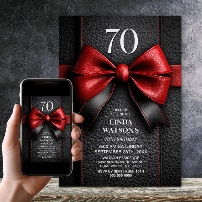 Invitación Fiesta de cumpleaños 70 con lazo de cuero rojo (Subido por el creador)