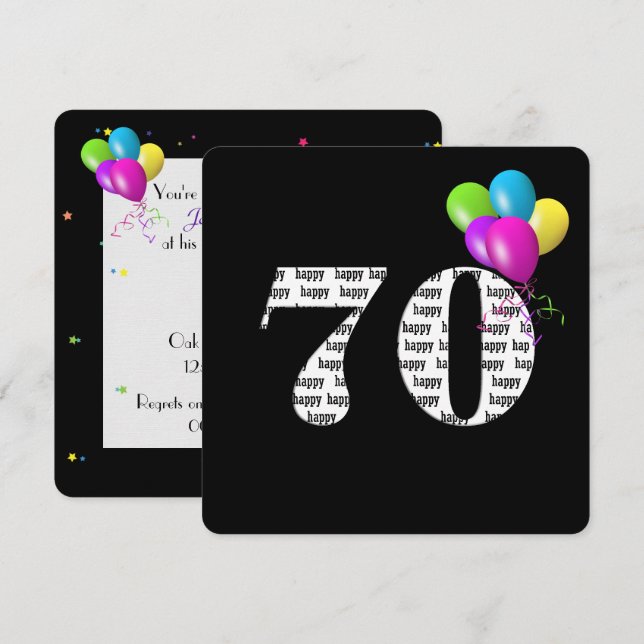 Invitación Fiesta de cumpleaños 70 con ramo de globos (Anverso / Reverso)