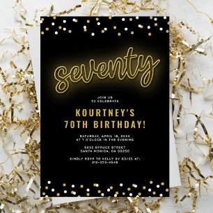Invitación Fiesta de cumpleaños 70 de Adult Gold Neon