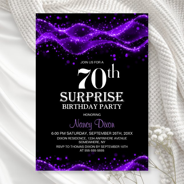 Invitación Fiesta de cumpleaños 70 de Black and Purple Surpri (Subido por el creador)