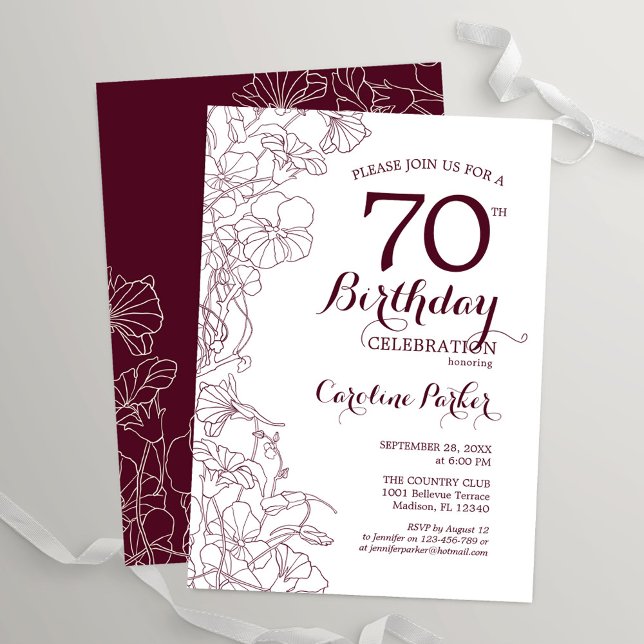 Invitación Fiesta de cumpleaños 70 de Burgundy Floral (Subido por el creador)