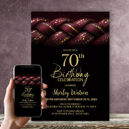 Invitación Fiesta de cumpleaños 70 de Burgundy Gold Braid