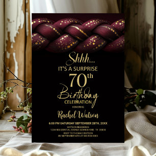 Invitación Fiesta de cumpleaños 70 de Burgundy Gold Braid