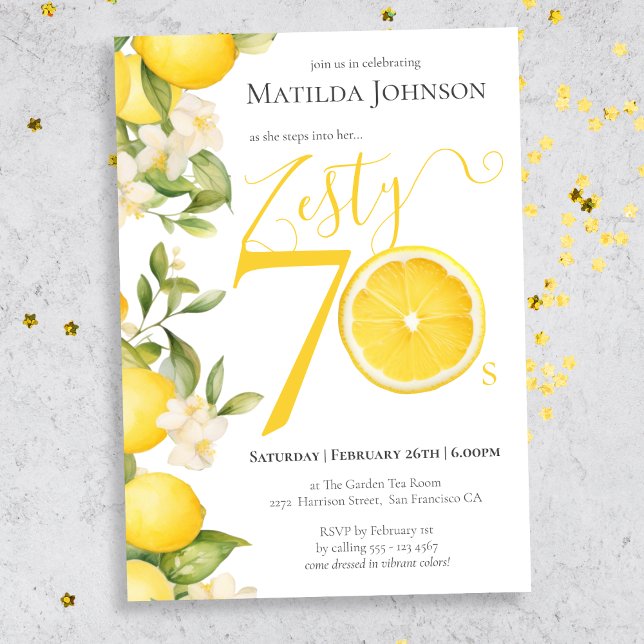 Invitación Fiesta de cumpleaños 70 de Fun Zesty Lemon (Mockup view)