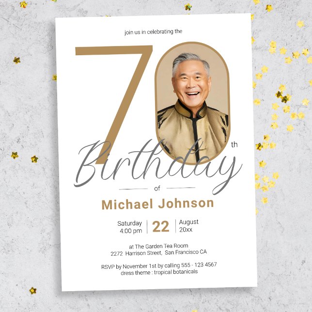 Invitación Fiesta de cumpleaños 70 de Gold Elegant Photo (Mockup View)
