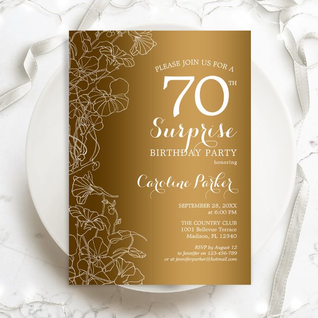 Invitación Fiesta de cumpleaños 70 de Gold Floral Surprise (Subido por el creador)
