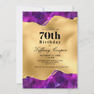 Invitación Fiesta de cumpleaños 70 de Gold Purple