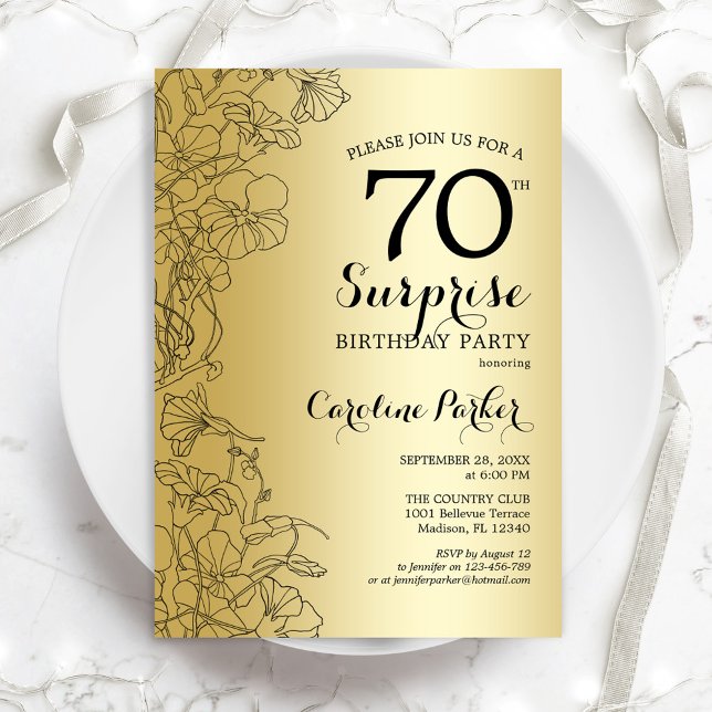 Invitación Fiesta de cumpleaños 70 de Gold Surprise (Subido por el creador)