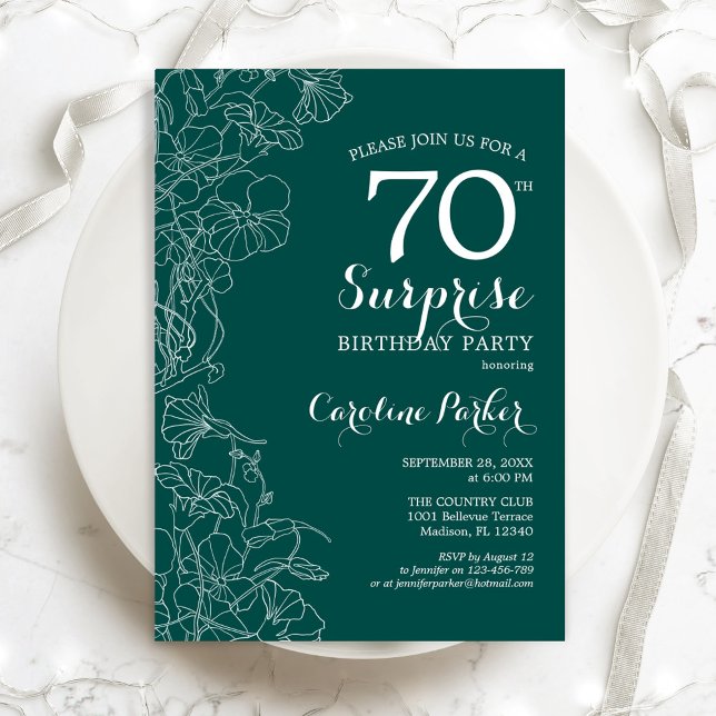 Invitación Fiesta de cumpleaños 70 de Green Floral Surprise (Subido por el creador)