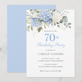 Invitación Fiesta de cumpleaños 70 de hortensias verdes azul
