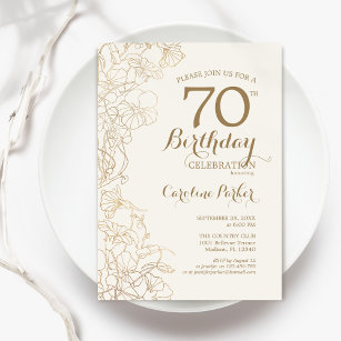 Invitación Fiesta de cumpleaños 70 de Ivory Gold Floral