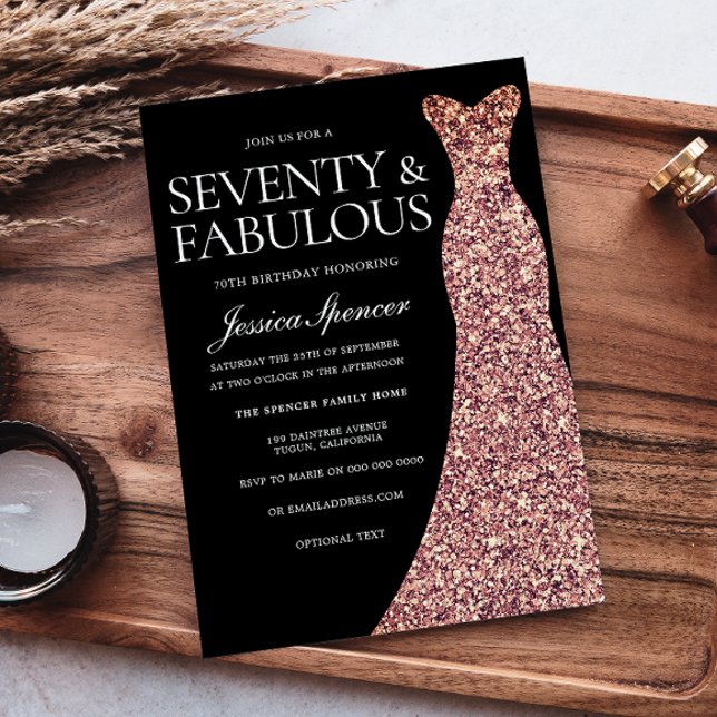 Invitación Fiesta de cumpleaños 70 de la Espuma de Oro Rosa (Subido por el creador)